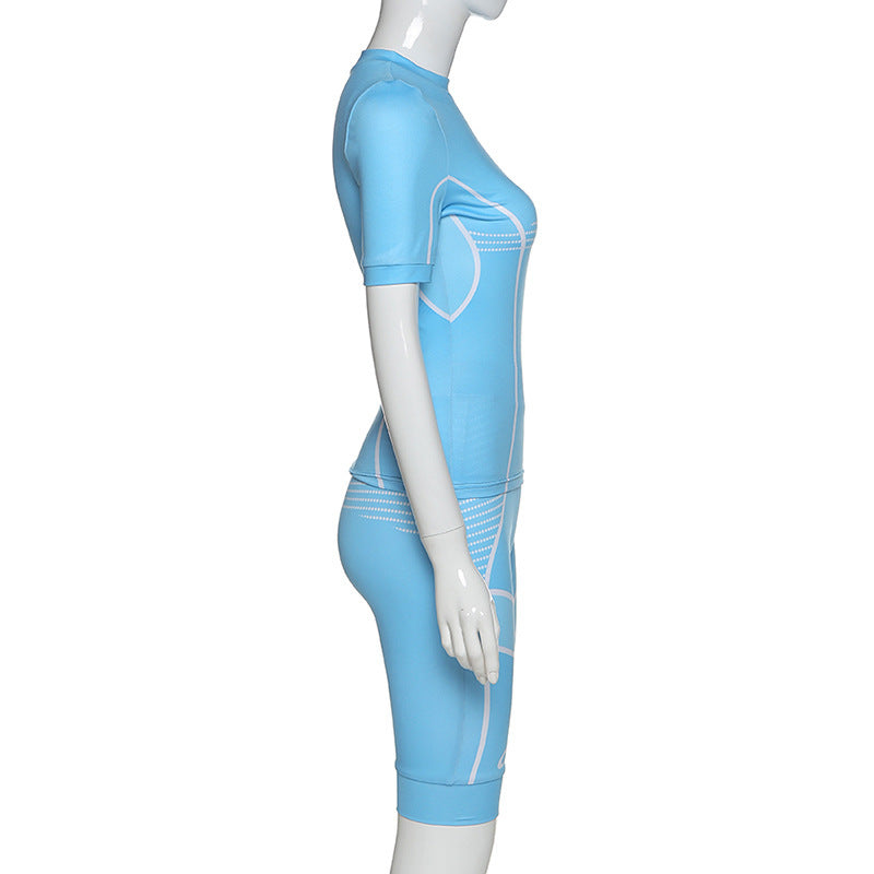 Printed sports fitness short suit