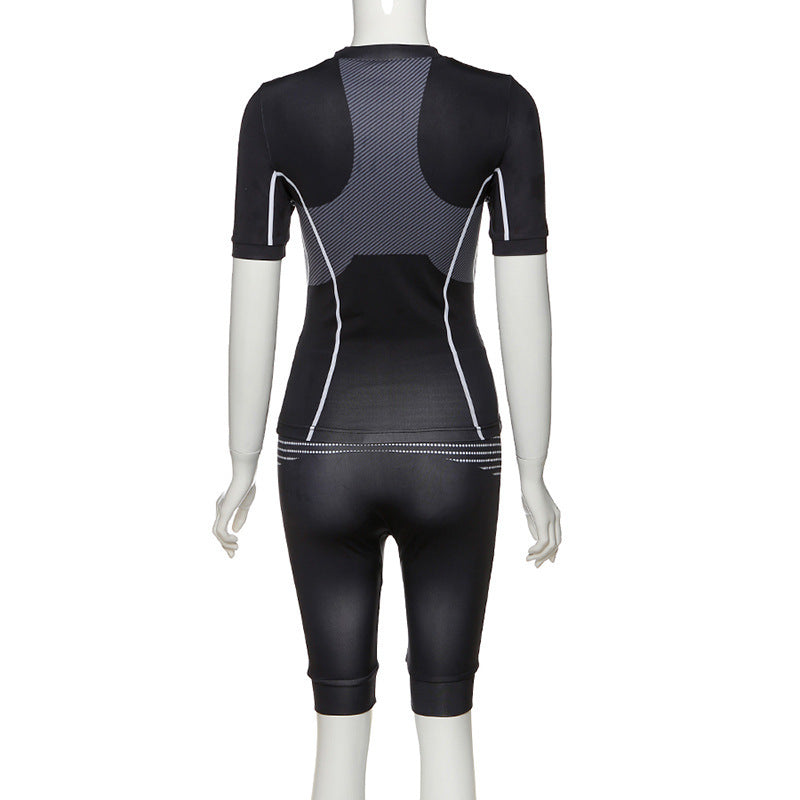 Printed sports fitness short suit