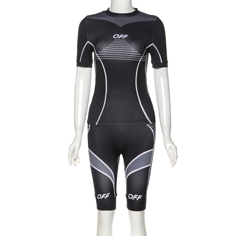 Printed sports fitness short suit