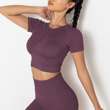 Seamless Knitted Solid Color Chest T-shirt Sports Running Fitness Yoga Wear Short-sleeved Top For Women