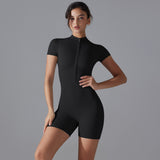 Summer Zipper Short-sleeved Shorts Jumpsuit Yoga Fitness Dance Slim Sports Bodysuit Women Sports Clothing